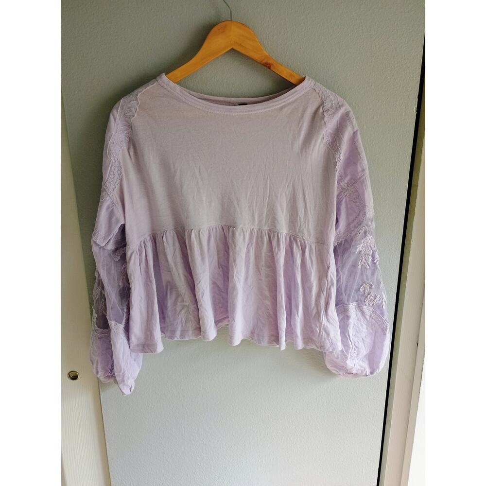 Free People Lilac Penny Balloon Long Sleeve Lace Blouse size XS
